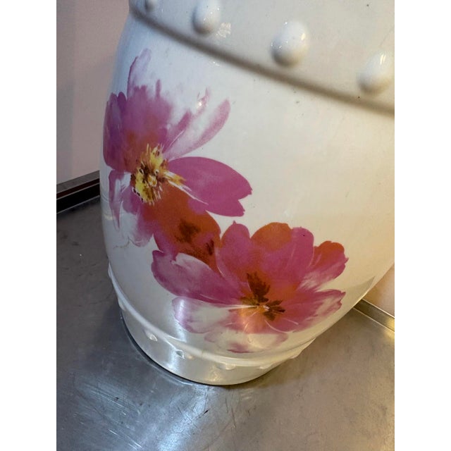 Chinese White / Pink Flower Chinese Ceramic Garden Stool For Sale - Image 3 of 6