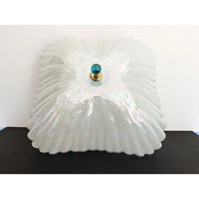 Hollywood Regency Opalescent Fluted Glass Shell Flush Light For Sale - Image 3 of 18
