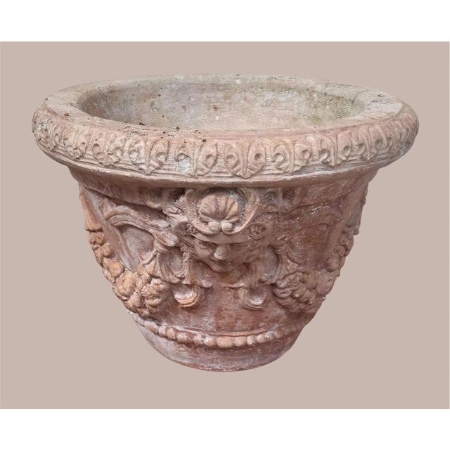 This large, oversized planter pot is crafted from reinforced concrete and finished in a soft terracotta hue. The design is...