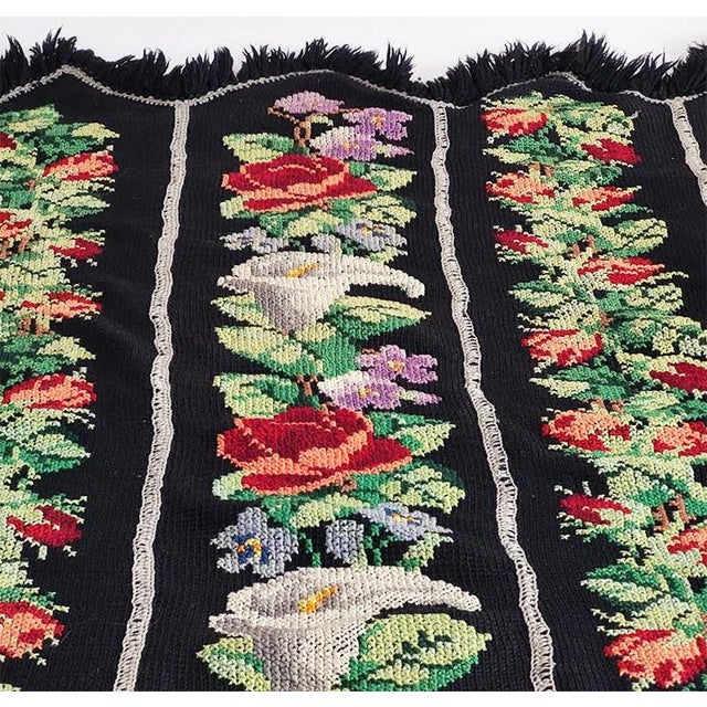 Mid-Century Modern Mid-Century Hand-Embroidered Floral Cross-Stitch Afghan Throw Blanket - 66" X 56" For Sale - Image 3 of 9