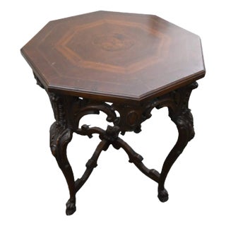 Antique Carved Octagonal Burl Center Side Table For Sale
