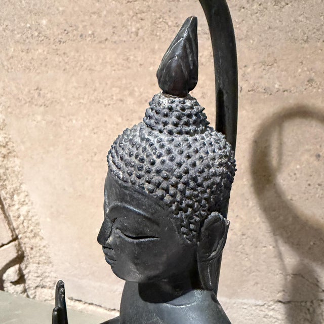 Antique Thai/Khmer-Style Bronze Standing Buddha Table Lamps Hollywood Regency For Sale - Image 9 of 18