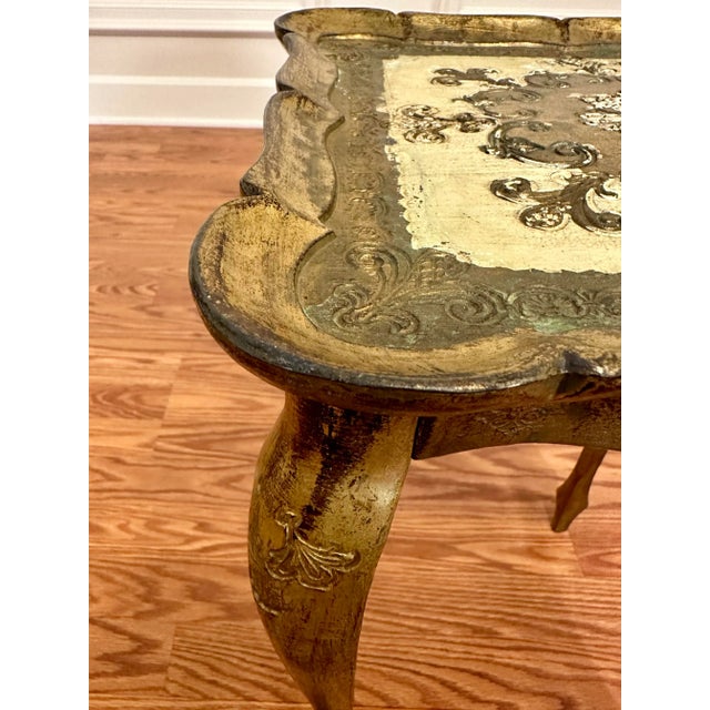 Wood Baroque Italian Florentine Gold Gilt and Cream Square Side Accent Table For Sale - Image 7 of 12