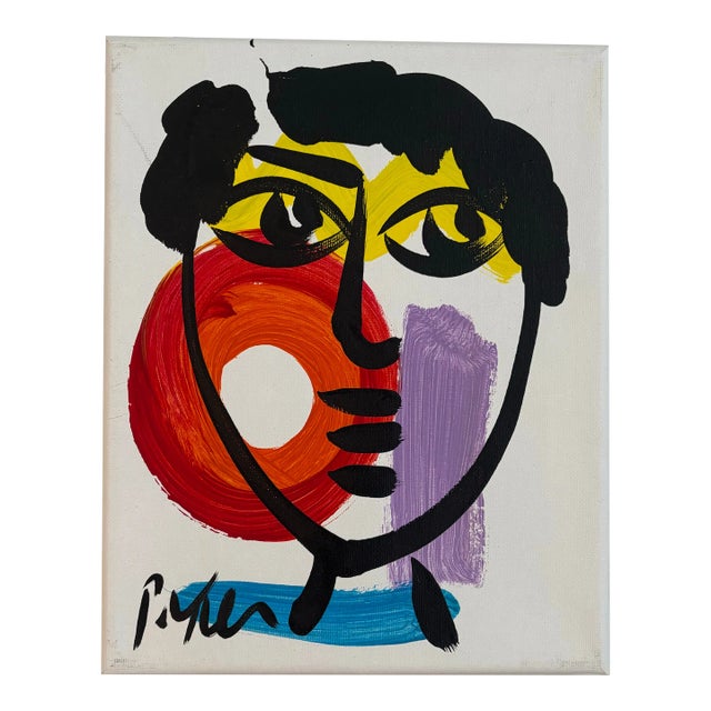 Peter Keil Abstract Geometric Portrait Painting on Canvas For Sale