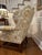 Mid 20th Century Vintage Custom Upholstered Wing Back Chair With Mahogany Base For Sale - Image 5 of 17