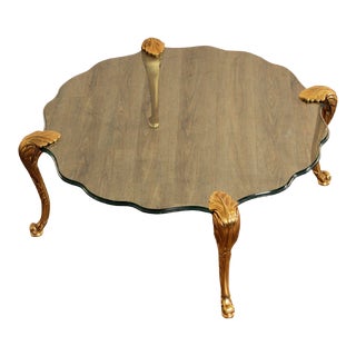 Quality French Style Brass and Round Glass Top Coffee Table For Sale