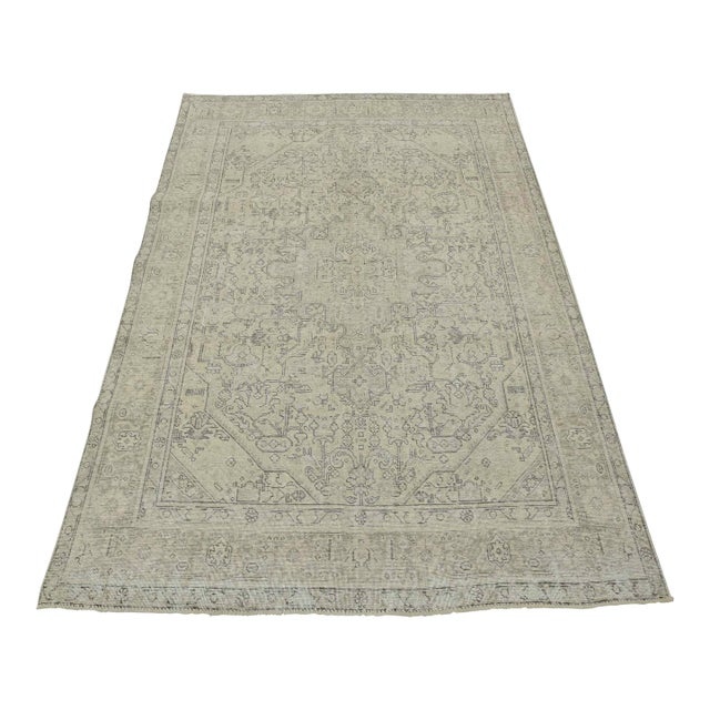 Tabriz Rug 6’6” X 9’3” Beige Wool Vintage Distressed Hand-Knotted Carpet For Sale