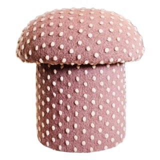Mushroom Ottoman in Petal Pink Wool Dot For Sale