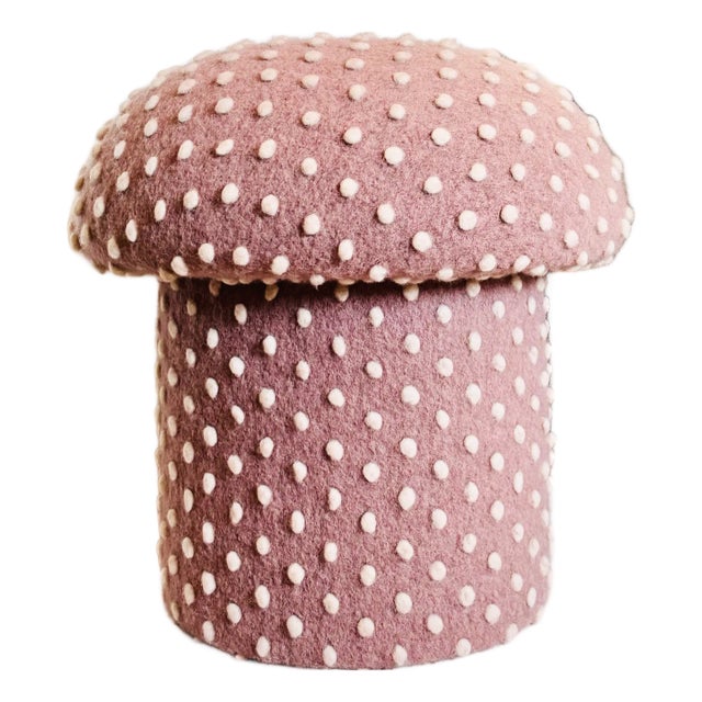 Mushroom Ottoman in Petal Pink Wool Dot For Sale