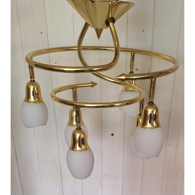 Vintage Ceiling Lamp with Spiral Brass Frame and 6 Opaque White Glass Shades, 1990s For Sale - Image 6 of 7