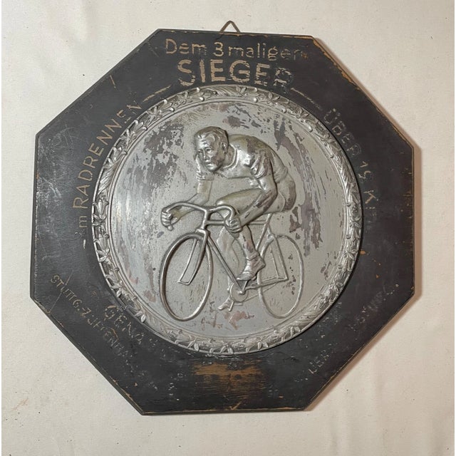 Rare Antique German Sieger Bicycle Plated Metal Wood Hand Painted Trophy Award For Sale - Image 13 of 13