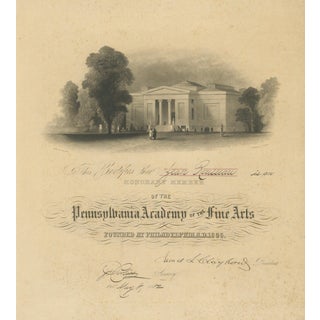 Pennsylvania Academy of the Fine Arts Honorary Membership Certificate, 1882 For Sale
