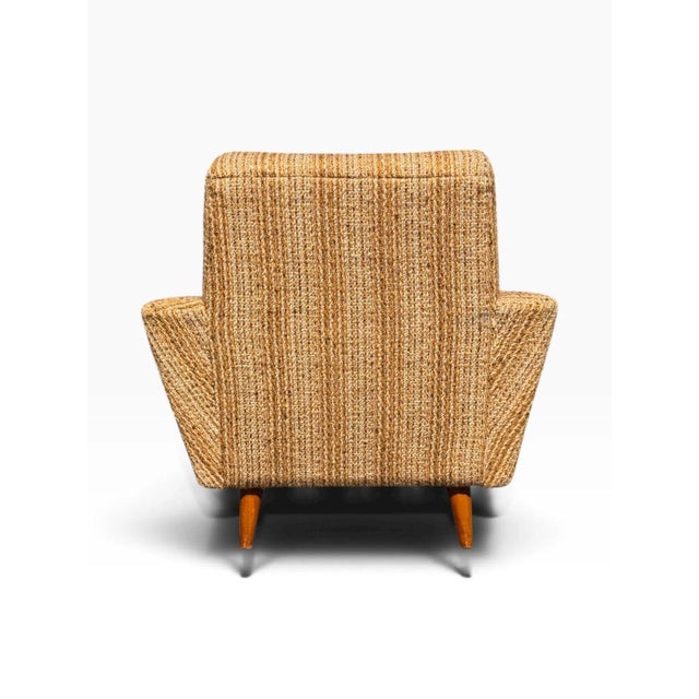 Pair of Danish Modern Lounge Chairs | Sculptural Flared Arms in Woven Tweed | Tapered Wood Legs | C. 1960s For Sale - Image 12 of 16