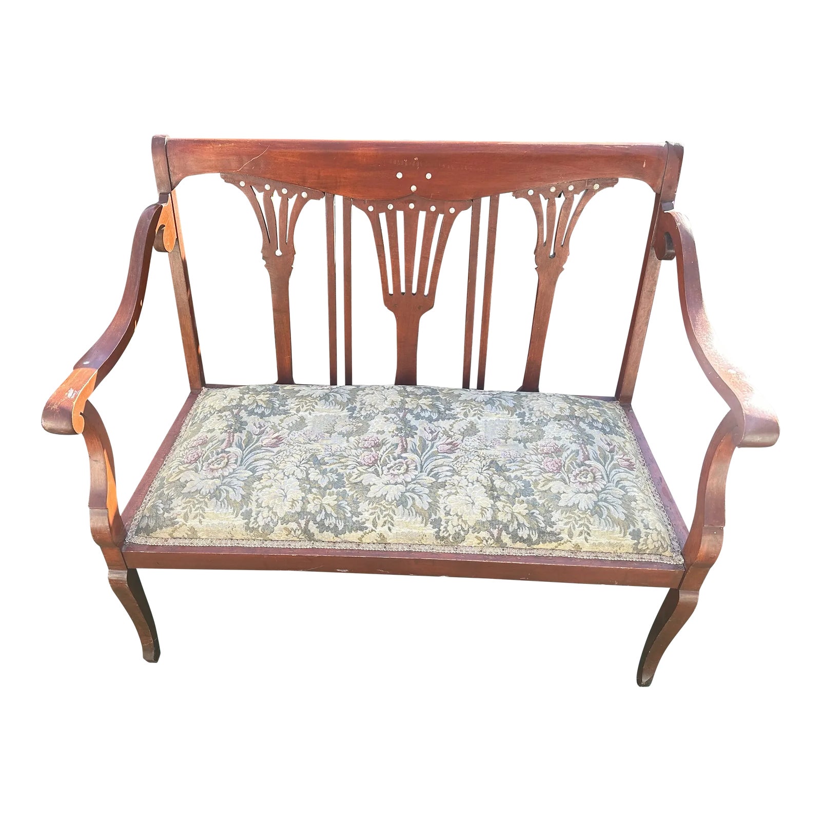 19th Century Antique Settee Bench/Couch Mother of Pearl Inlay | Chairish