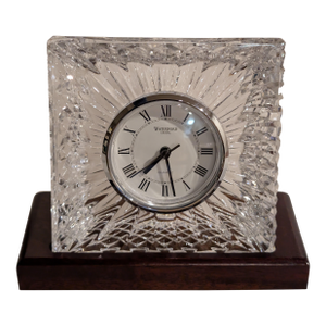 Late 20th Centrury Waterford Crystal Clock With Wood Base