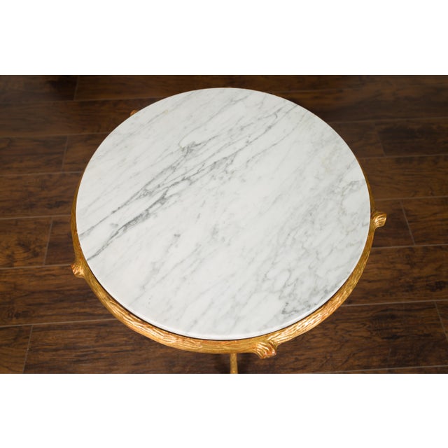 French Vintage Gilt Metal Side Table with Faux Bois Style Legs and Marble Top For Sale In Atlanta - Image 6 of 11