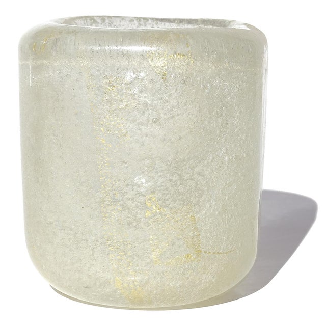 Glass Venini Carlo Scarpa Murano Sommerso Bollicine White Gold Flecks Italian Art Glass Antique Mini Vase For Sale - Image 7 of 11