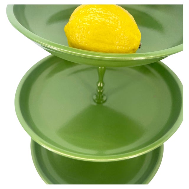 Metal Vintage Mid-Century Modern 5 Tier Green Pedestal Centerpiece Tray Stand For Sale - Image 7 of 12