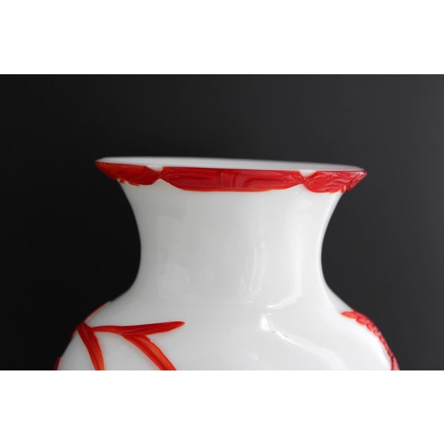 Antique Chinese Red and White Peking Glass Vase, Hand Carved, C1900, 10.75” For Sale In Dallas - Image 6 of 12