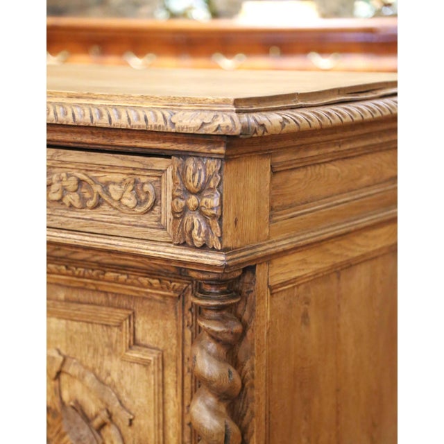 Wood 19th Century French Henri II Bleached Oak Buffet With Carved Harvest Motifs For Sale - Image 7 of 17