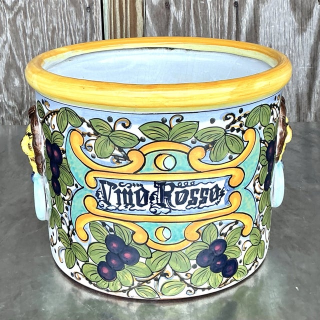 Ceramic Vintage Boho Hand Painted Glazed Ceramic Wine Urn For Sale - Image 7 of 8