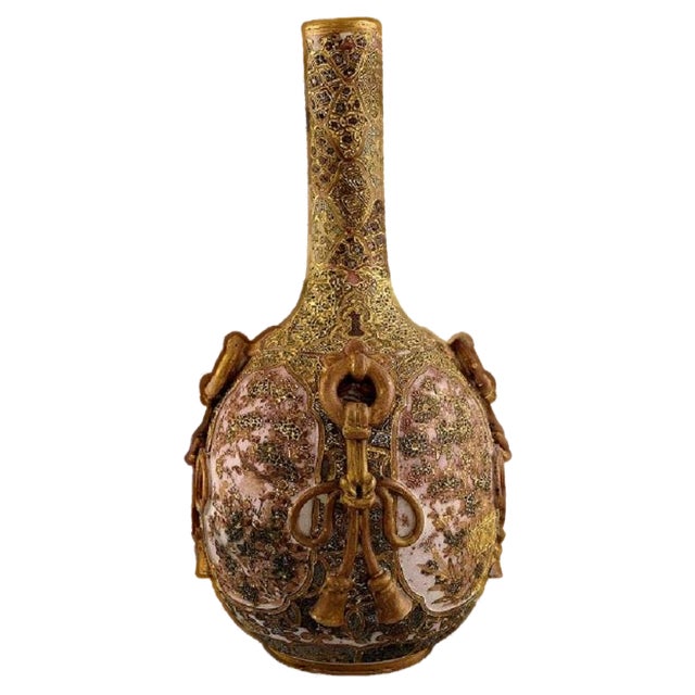 Meiji Japanese Gold Satsuma Bottle Vase For Sale