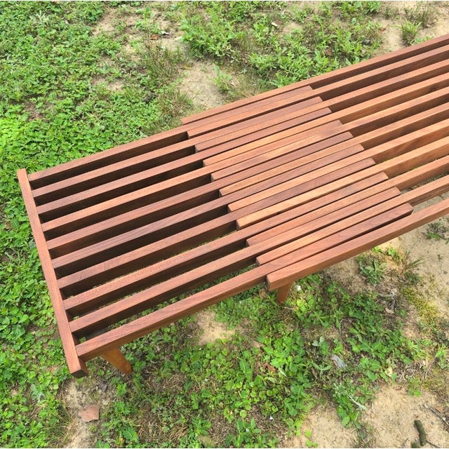 Vintage Expandable Slat Bench Attributed to John Keal for Brown Saltman For Sale In Atlanta - Image 6 of 11
