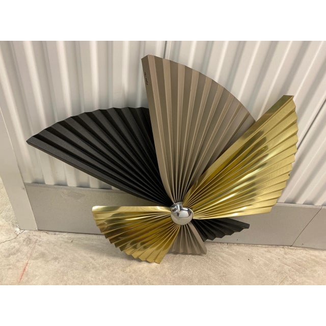 Signed and dated Curtis Jere pleated fan wall sculpture. Great condition with minimal wear and tear on metal. Excellent...
