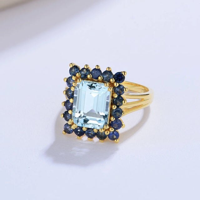 Not Yet Made - Made To Order Nina Zhou Margaret Aquamarine Sapphire Cocktail Ring in 14k Yellow Gold (All Sizes Available) For Sale - Image 5 of 8