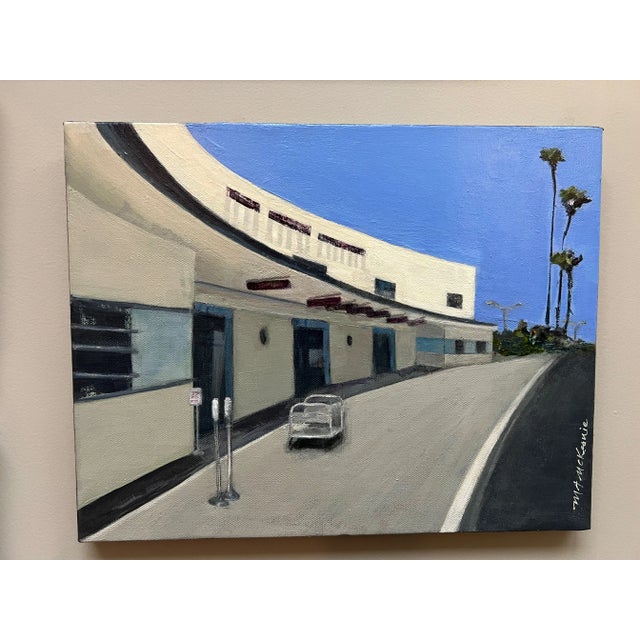 Textile "LGB Streamline Moderne" Contemporary Impressionist Cityscape in Blue, Grays of Long Beach, Ca, Airport by Mill Valley Artist Mary Anne McKernie For Sale - Image 7 of 10