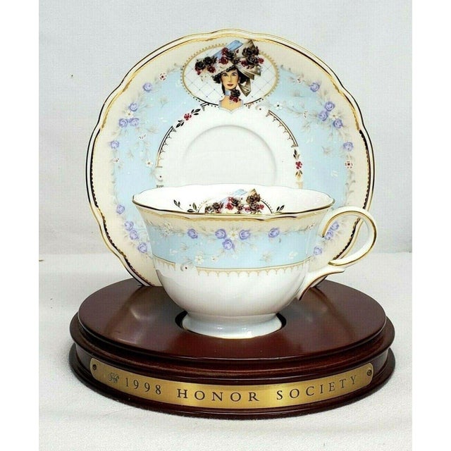 1990s Avon Honor Society Award Bone China Footed Tea Cup & Saucer Sets MCM - Lot of 5 For Sale - Image 4 of 5