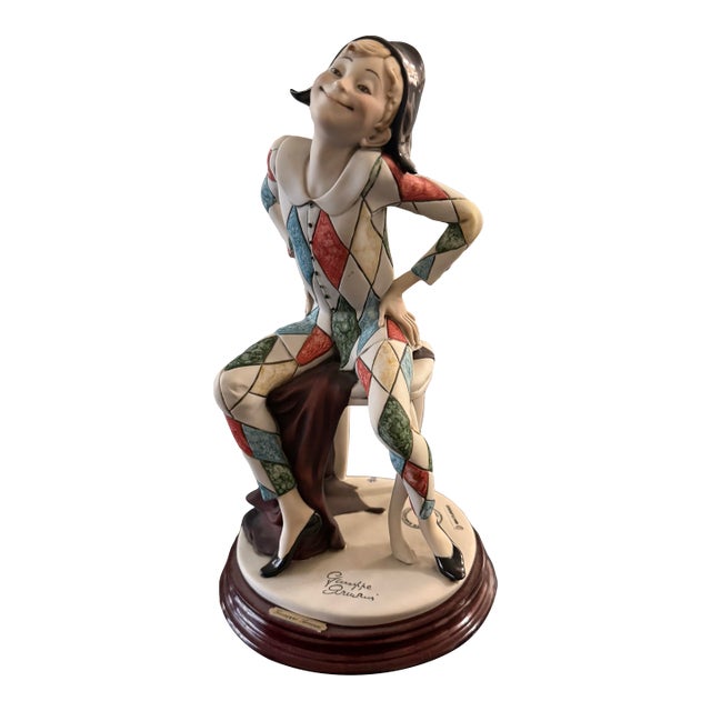 Rare Giuseppe Armani 1994 Capodimonte Harlequin Jester Clown Figurine ~ 11.5" H For Sale