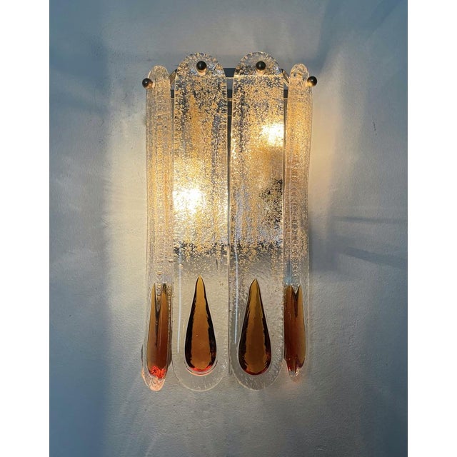 1970s Italian Amber Murano Glass Wall Sconces from Mazzega, 1970s, Set of 2 For Sale - Image 5 of 12