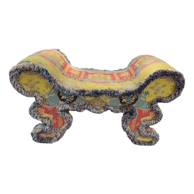 1980s Upholstered Tapestry Stool With Fringe For Sale