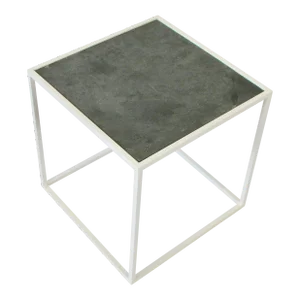 Mid 20th Century White Square Steel Frame End Table With Slate Top