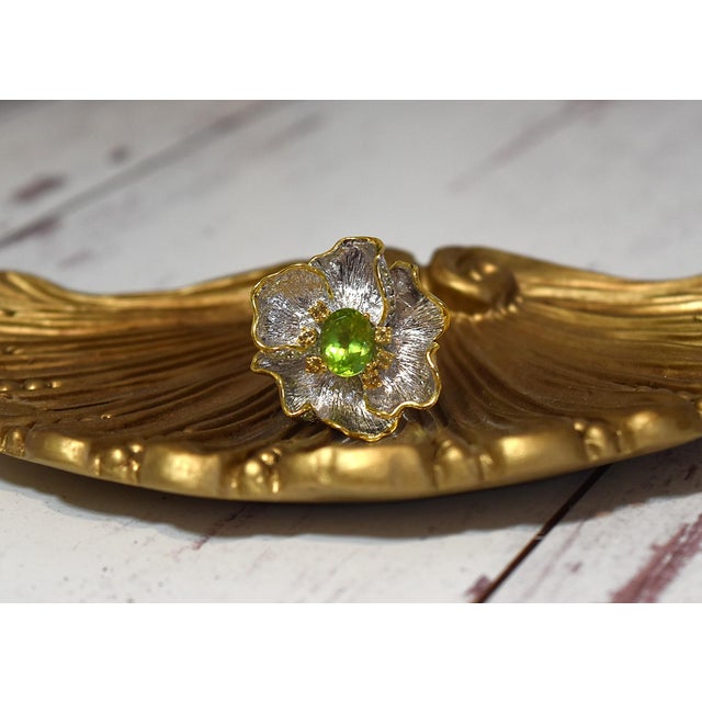 Artisan Peridot Citrine Flower Adjustable Ring Sterling Silver, Size 7.25 For Sale - Image 4 of 15