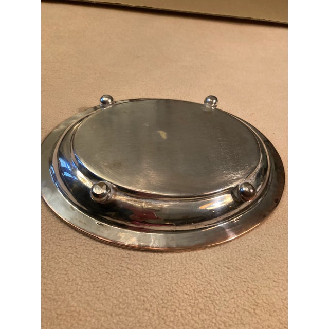 1950s Small Silver Plate Service Tray Ridged Border 4 Round Pad Feet, No Makers Mark For Sale In Dallas - Image 6 of 12