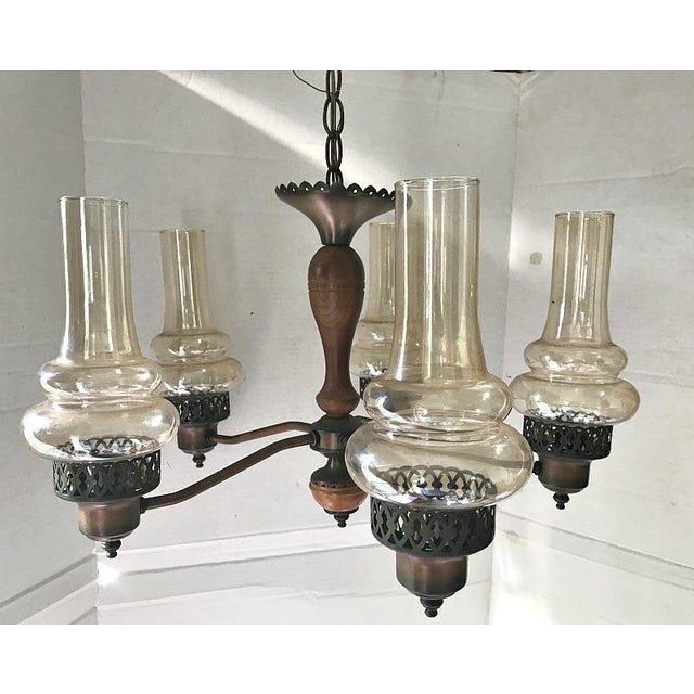 Mid Century Modern Copper & Wood Amber Glass Chimney Globe ...