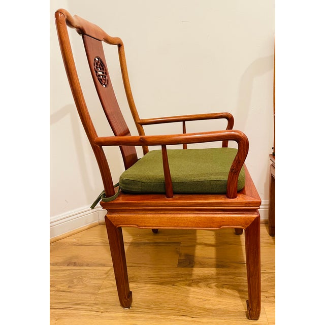 Gorgeous Pair of 1960s Chinese Teak Wood Horseback Armchairs For Sale - Image 4 of 10