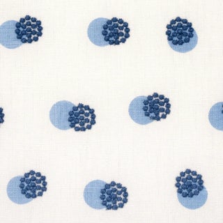 Schumacher Taylor Embroidery Fabric in Blue on Ivory For Sale