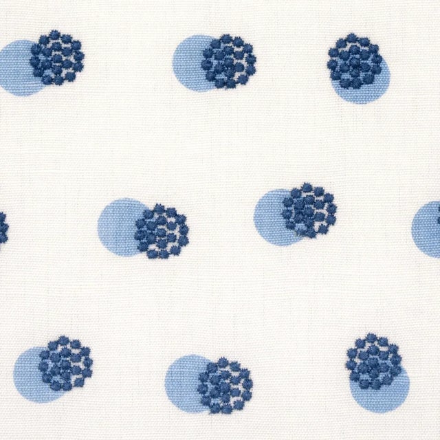 Schumacher Taylor Embroidery Fabric in Blue on Ivory For Sale