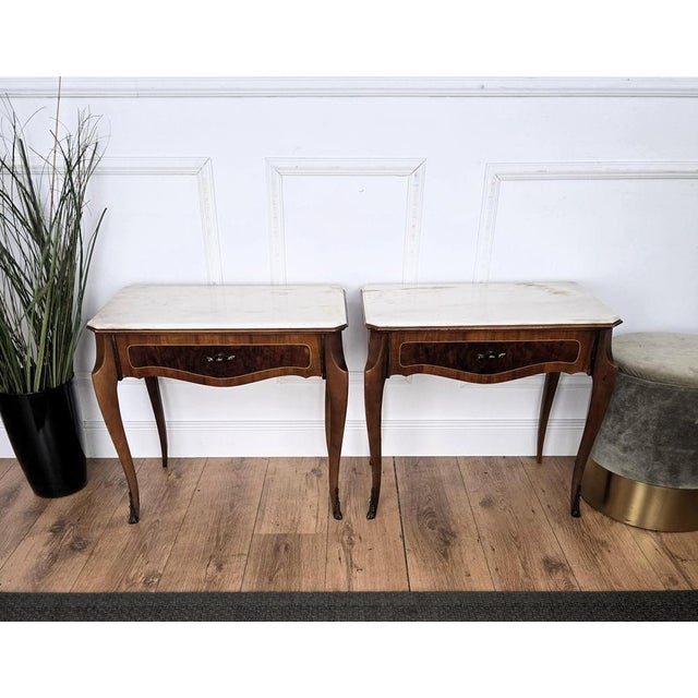 1950s Mid-Century Modern Italian Wooden Nightstands from Marble Top, 1950s, Set of 2 For Sale - Image 5 of 11