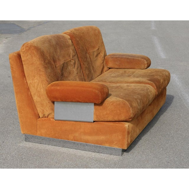 Suede and Steel Orange Sofa, 1970 For Sale - Image 9 of 18