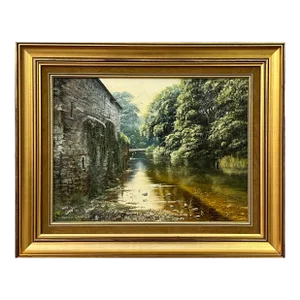 Spencer Coleman Painting of a Rural Countryside River Scene with Birds in Ireland, 1995