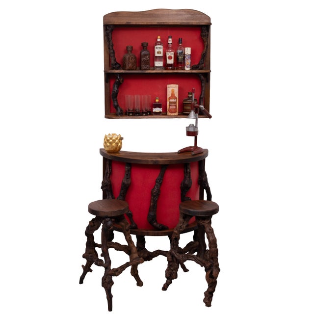 French Vinery Bar and Stool Set, 1960s, Set of 4 For Sale - Image 9 of 16