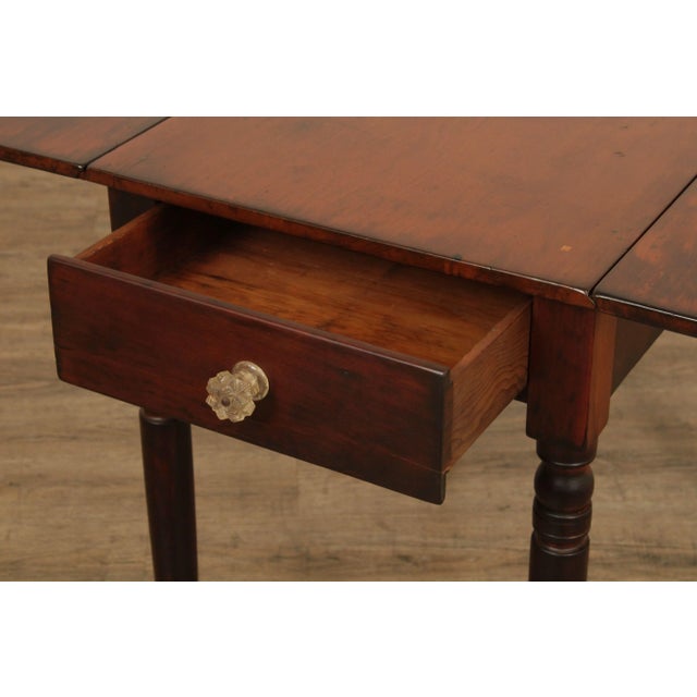 Antique Country Sheraton Cherry One Drawer Drop Leaf Table For Sale - Image 10 of 13