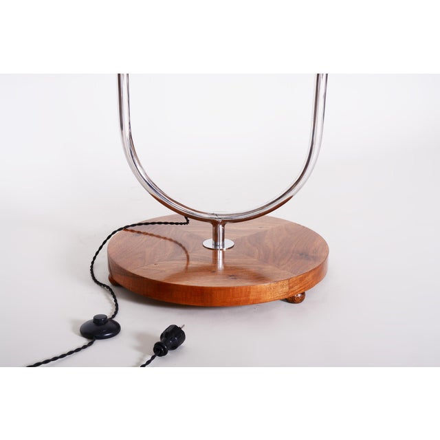 Bauhaus Adjustable Floor Lamp in Walnut and Chrome attributed to R. Slezák, Czech, 1930s For Sale - Image 11 of 13