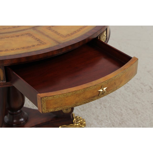 Brown Maitland Smith Round Mahogany Leather Top Center Table For Sale - Image 8 of 17