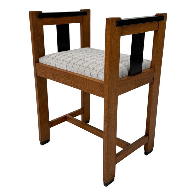 Art Deco Modernist Stool in Oak & Velvet from Jan Brunott, 1920s For Sale