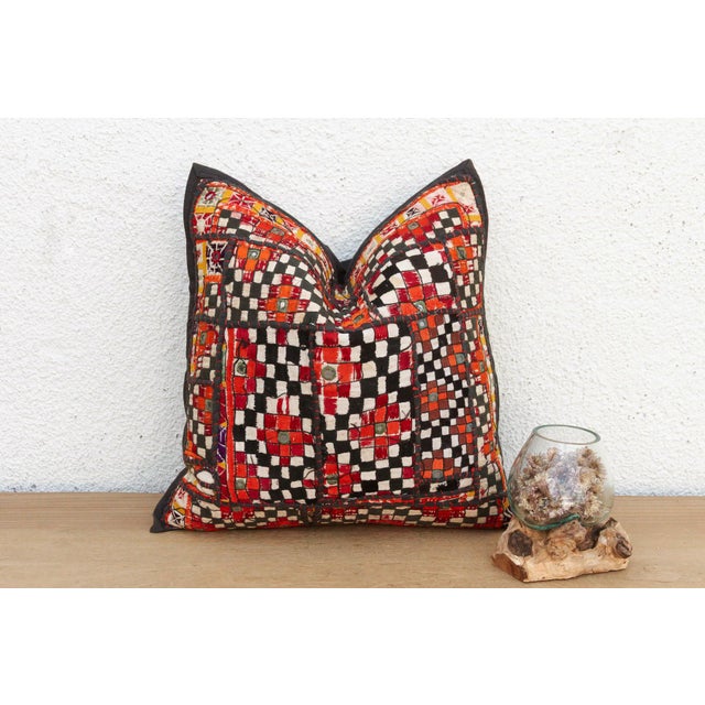 Tribal Tribal Checkered Motif Antique Jaisalmer Pillow For Sale - Image 3 of 7